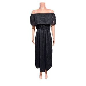 Sirenlily womens short sleeve off the shoulder black maxi dress S